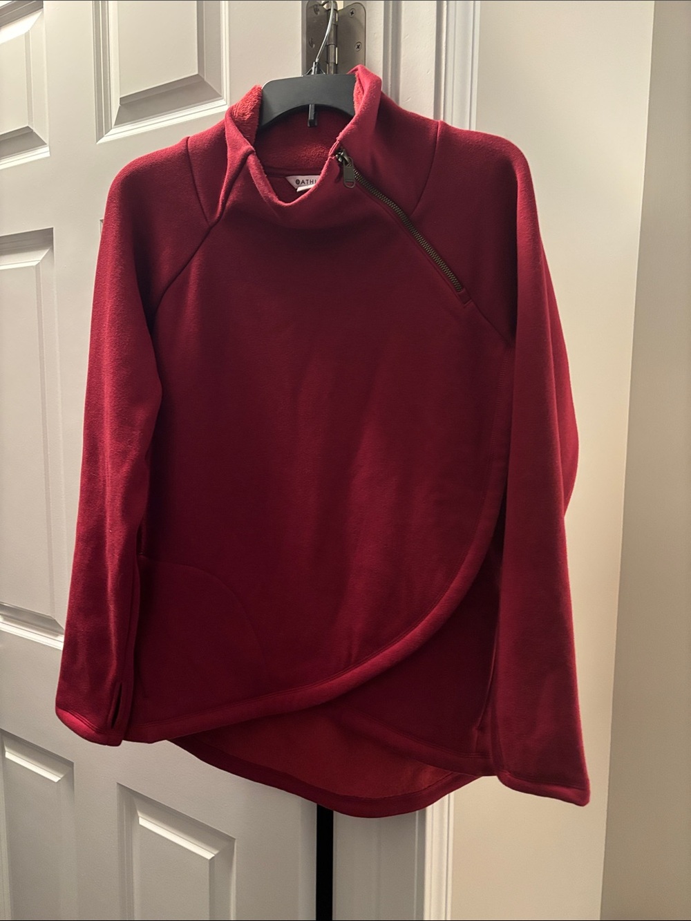 Athleta Deep Red Asymmetrical Zip Turtleneck Pullover